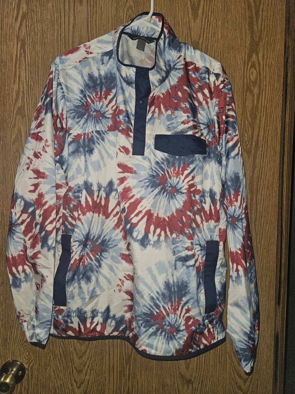 Eddie Bauer Red and Blue Tie-Dye Wind Breaker Pullover